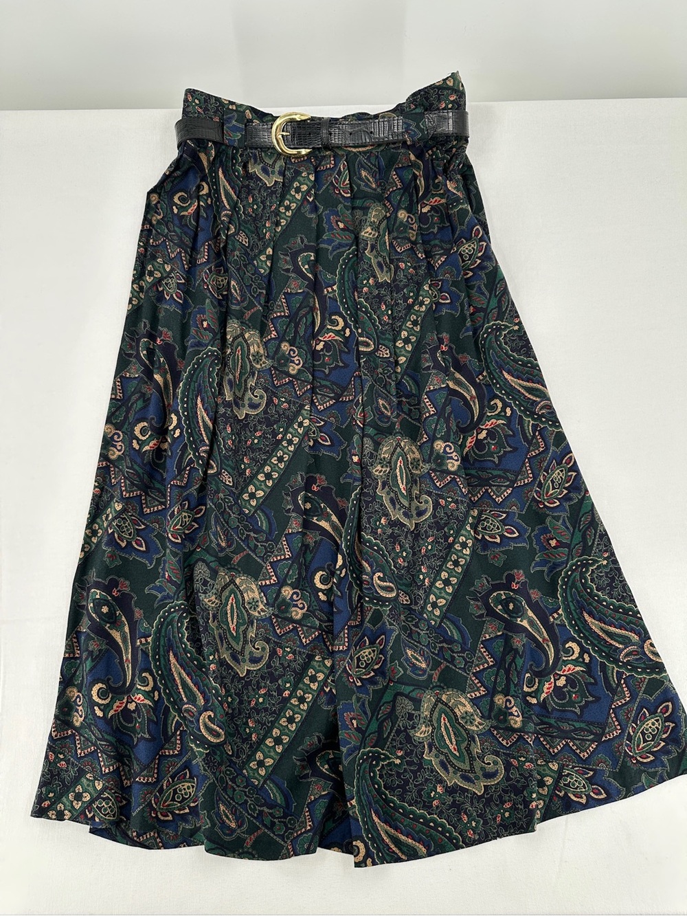 Vintage 90s Briggs New York Paisley Midi Skirt Size 16 Whimsigoth Belted - Picture 4 of 13